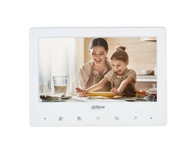 Monitor interior pentru videointerfon analogic Dahua, 4 fire, montaj aparent, ecran LCD 7 inchi, alb, VTH1020J-T