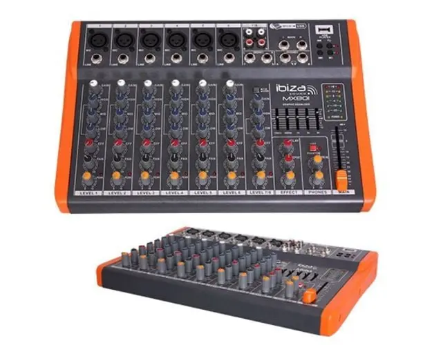 Mixer audio 8 canale, cu egalizator, port USB, Ibiza Sound, MX801