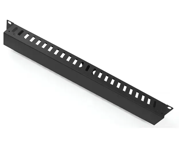 Organizator de cabluri cu capac pentru rack 19”, 1U, din otel, negru, Braun Group CMM24 / CM3003