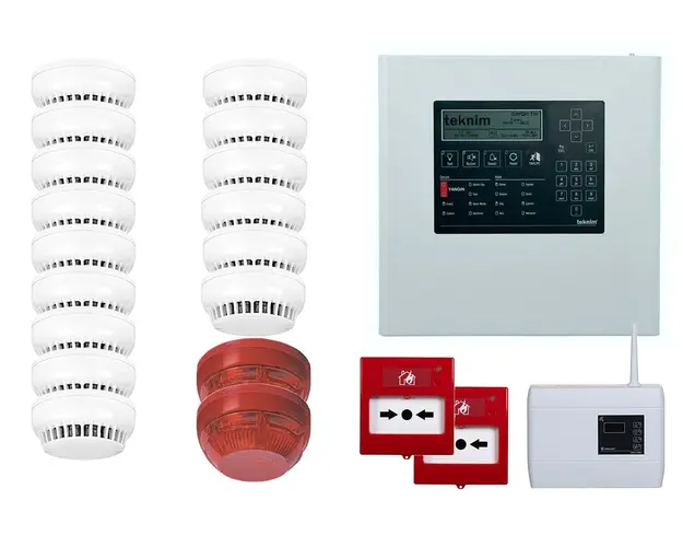 Pachet sistem de detectie la incendiu Teknim, Wireless, 15 senzori si accesorii