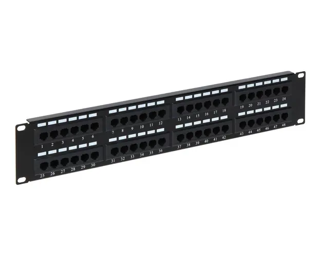 Patch panel 19", 48 porturi Cat6, 2U, organizator cabluri, Safer PATCHPANEL-C6-48P