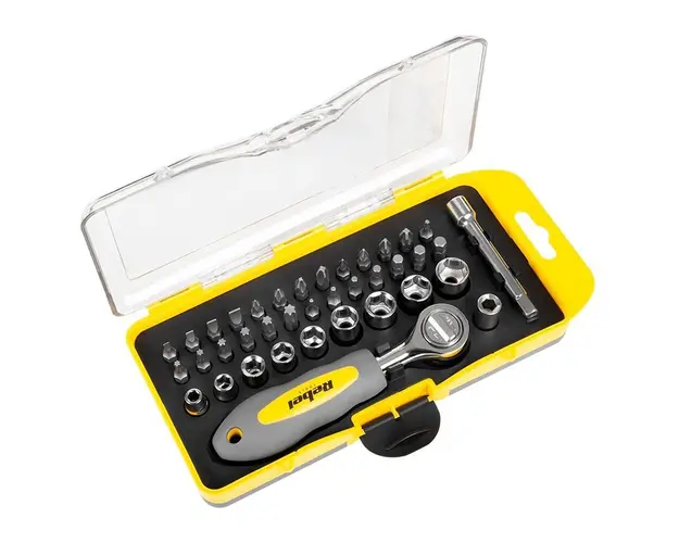 Set biti surubelnita si tubulara cheie cu clichet 38 piese