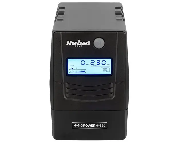 UPS NANOPOWER 650VA, 360W, 2 prize, Ecran LCD, Porturi USB si RJ45, Rebel RB-4023