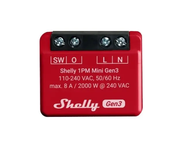 Releu inteligent 1 canal 8A, Shelly Plus 1PM MINI GEN3, 240VAC, Wi-Fi, Bluetooth