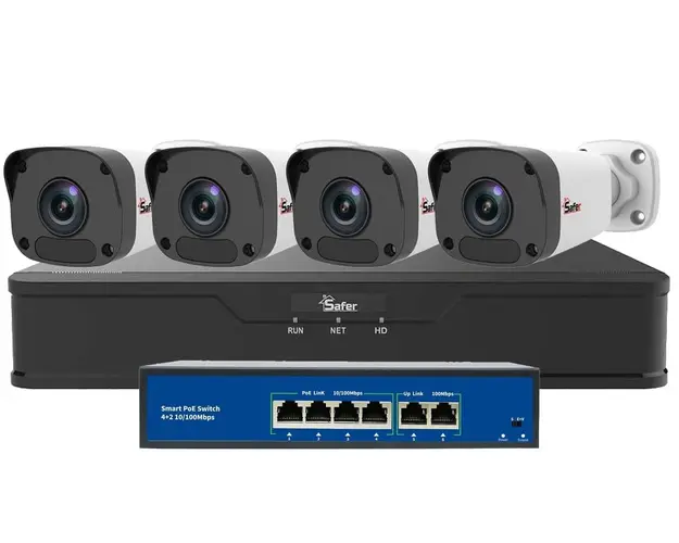 Kit de supraveghere IP, 4 camere exterior 4MP, 2.8mm, IR 30 metri si NVR 4 canale, KITIP-4X-4MP2830POE