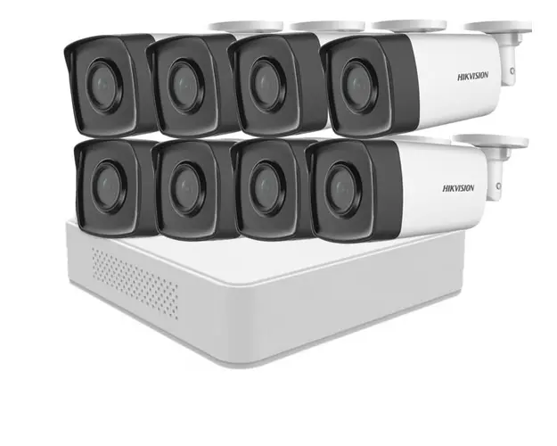 Kit supraveghere video, DVR cu 8 camere tip bullet, smart IR 40m, Hikvision SAF-8XFHDIR40