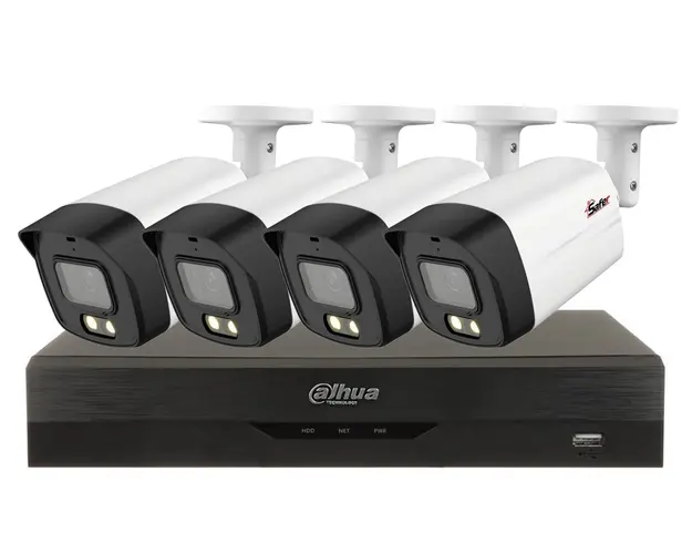 Sistem 4 camere exterior Iluminare duala 40m, Lentila 2.8 mm, Audio, DVR 4 canale Dahua KITSAF-4X-5MP28IL40