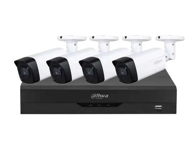 Sistem 4 camere exterior IR 80M, lentila 3.6 mm, DVR 4 canale, WizSense, Dahua DH2MPSAF-P