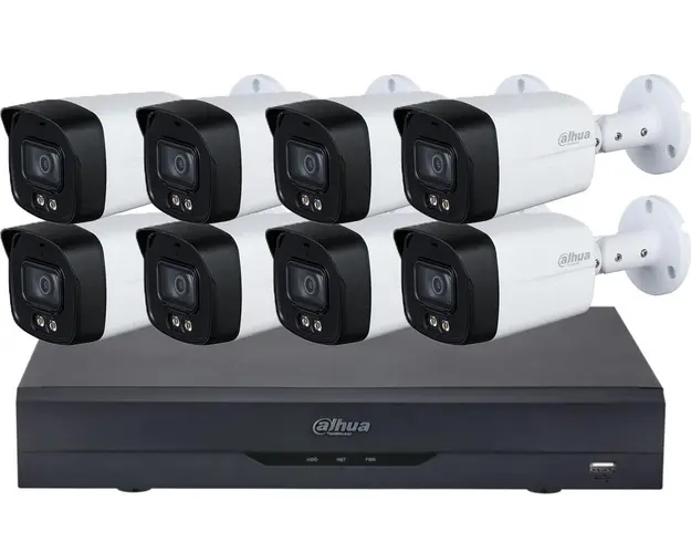 Kit de supraveghere compus din 8 Camere Dahua Full Color de 5 MP cu microfon si DVR 8 canale cu AI, KIT-DAHUA8-5MPLED40