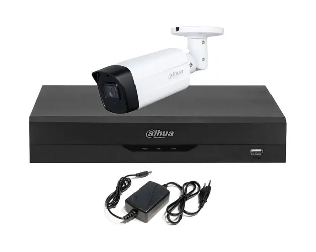 Sistem supraveghere 1 camera exterior 2 MP, IR 80m, DVR 4 canale, Audio, Dahua, KIT1EXTFHD20