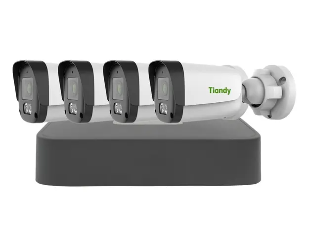 Sistem supraveghere Tiandy ColorMaker PoE, 4MP, Audio, Iluminare suplimentara cu LED alb 15m, MicroSD, Kit-Tia4MPECMPOE