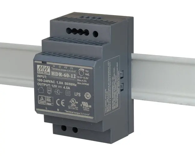 Sursa de alimentare ultra slim, 12V, 4.5A, montaj pe sina DIN, HDR-60-12