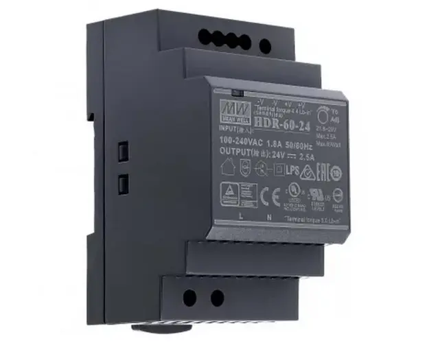 Sursa de alimentare ultra slim, 24V, 2.5A, montaj pe sina DIN, HDR-60-24