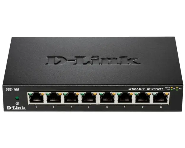 Switch 8 porturi, Gigabit, carcasa din metal, 10/100/1000 Mbps, D-Link DGS-108