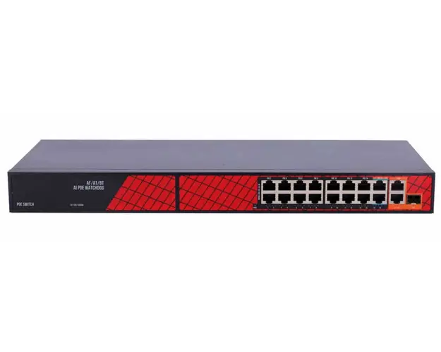 Switch PoE 16 porturi, 1 intrare SFP, 300W, PoE Watchdog, Safer SF-SW1916HIPOE-HF-300