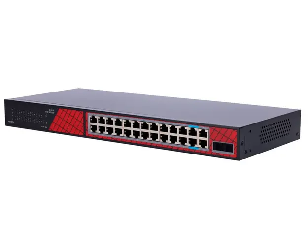 Switch PoE+ 28 porturi, 24x PoE+ 10/100/1000Mbps, 2x RJ45, 2x SFP, 300W total, 2 x Hi-PoE 60W, Safer SF-SW2824HIPOE-GF-300