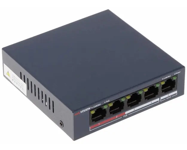 Switch PoE 4 canale Hikvision, 30W Max per port, DS-3E0105P-E/M(B)