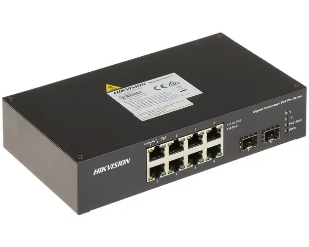 Switch PoE cu 8 + 2 Porturi, 110W, Hikvision, Hi-PoE max 90W/Port, Gigabit, SFP DS-3T0510HP-E/HS