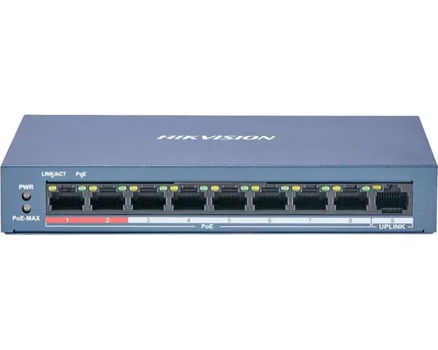 Switch PoE 8 canale Hikvision DS-3E0109P-E/M(B), 30W Max per port, 10/100Mbps