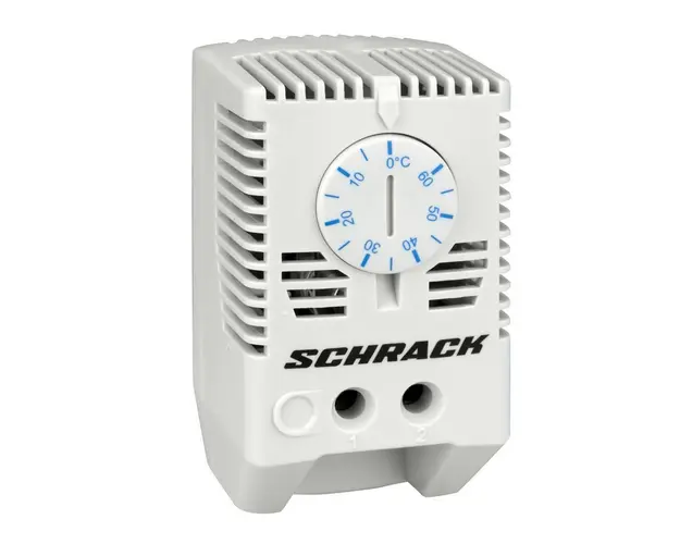 Termostat pentru ventilarea dulapurilor Schrack IUK08566, 1ND, comutator albastru