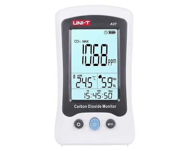 Detector standalone de CO2. temperatura si umiditate cu alarma sonora Unit-t A37