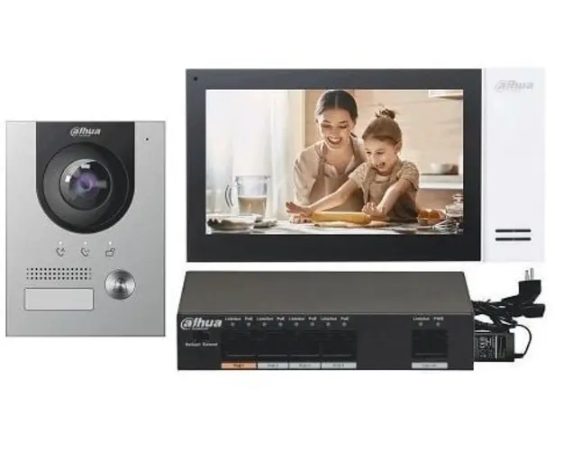Kit videointerfon IP, 2 MP, o familie, alimentare PoE, monitor 7 inch, Dahua KTP01-S2(F)