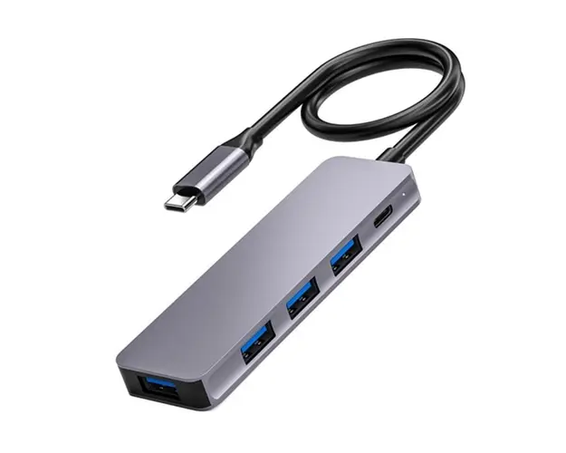 Adaptor Hub Multifunctional 5 In 1 Techstar® ZFZ5IN1C, USB-C, 4 X USB 3.0, PD Port, Compatibil PC, Memorie USB, HDD Extern, Argintiu