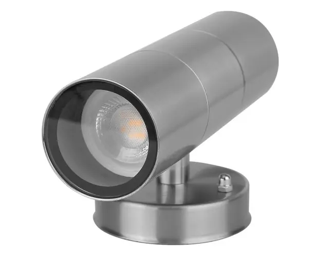 Aplica LED De Perete Interior/Exterior Techstar® CMJ-BDA304, Putere 2 x 6W, Culoare Lumina 3000K, Spoturi GU10, 20 x 6 Cm, IP 65, Inox