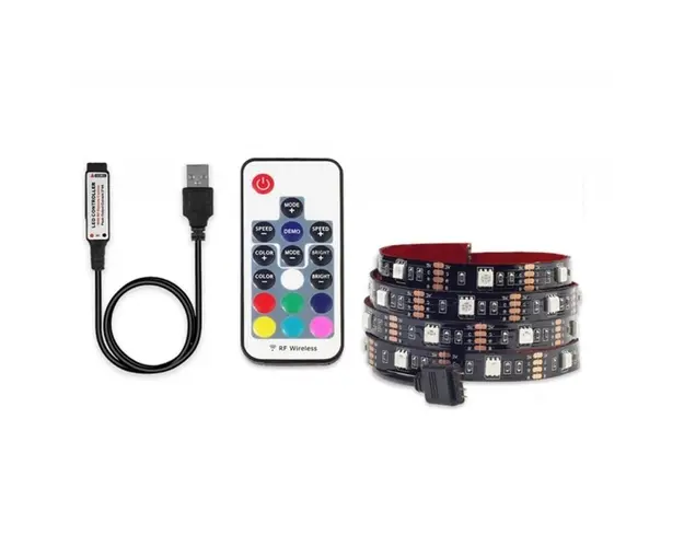 Banda LED Multicolor USB 5050 RGB Flexibila Decorat Exterior Interior 1M Waterproof cu Telecomanda