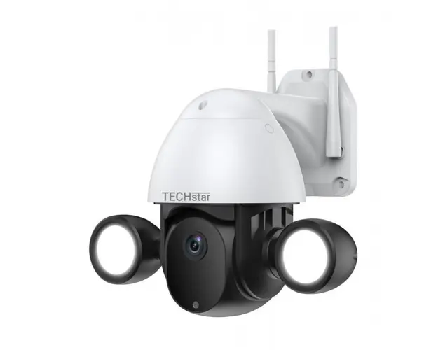 Camera Supraveghere PTZ Techstar® F01B, 2MP, FullHD, Lumina IR si Proiector LED, Control Vertical + Orizontal, Audio Bidirectional, Detectarea Miscarii, ONVIF, P2P, Cloud, Slot MicroSD, Tuya Smart