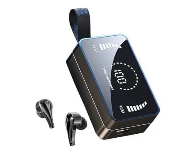 Casti Audio 2 In 1 Techstar® H3 TWS, In ear, Bluetooth, Baterie Externa Pentru Telefon, Afisaj Digital, 3500mAh, Control Prin Atingere, Hi-Fi Stereo, Negru