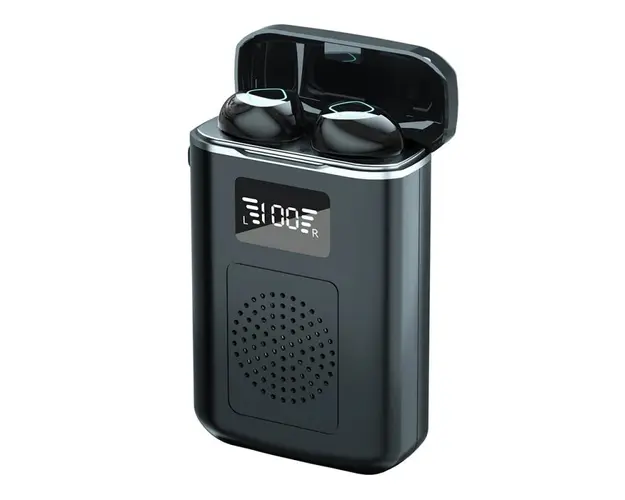 Casti Audio 3 In 1 Techstar® M6 TWS, In ear, Bluetooth, Baterie Externa Pentru Telefon, Afisaj Digital, 4000mAh, Control Prin Atingere, Functie Lanterna si Difuzor Hi-Fi Stereo, Negru