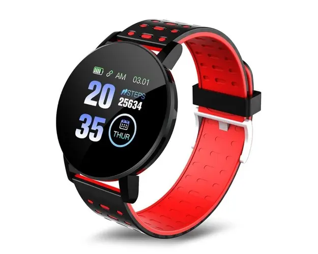 Ceas Smartwatch Techstar® 119 Rosu, 1.3 inch IPS, Monitorizare Cardiaca, Tensiune. Oxigenare, Sedentary, Bluetooth, IP65