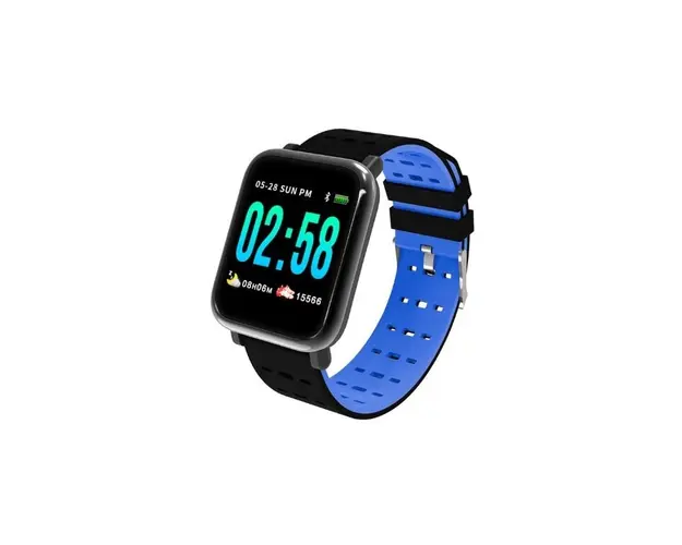 Ceas Smartwatch Techstar® A6, 1.3inch, Bluetooth 4.0, Monitorizare Tensiune, Puls, Oxigenare Sange, Alerte Sedentarism, Albastru