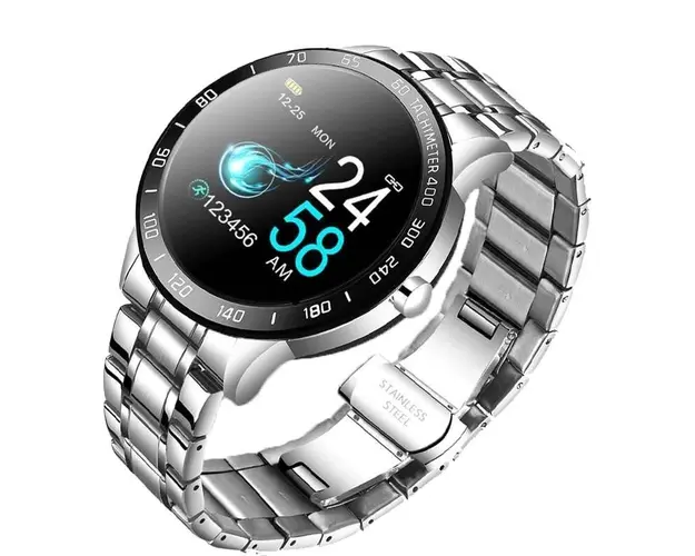 Ceas Smartwatch Techstar® Lige, Premium, 1.3" IPS, Bratara Otel Inoxidabil, IP67, Bluetooth 4.0, Monitorizare Tensiune, Puls, Argintiu