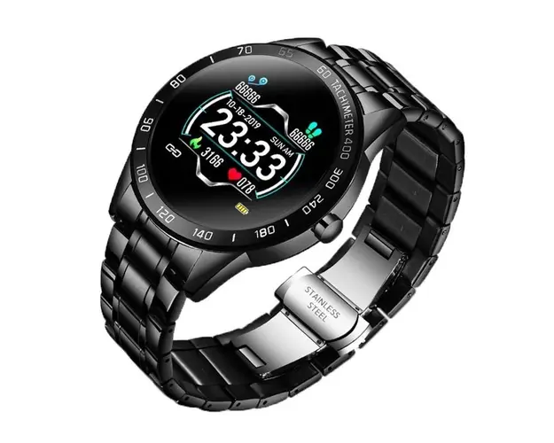 Ceas Smartwatch Techstar® Lige, Premium, 1.3" IPS, Bratara Otel Inoxidabil, IP67, Bluetooth 4.0, Monitorizare Tensiune, Puls, Negru