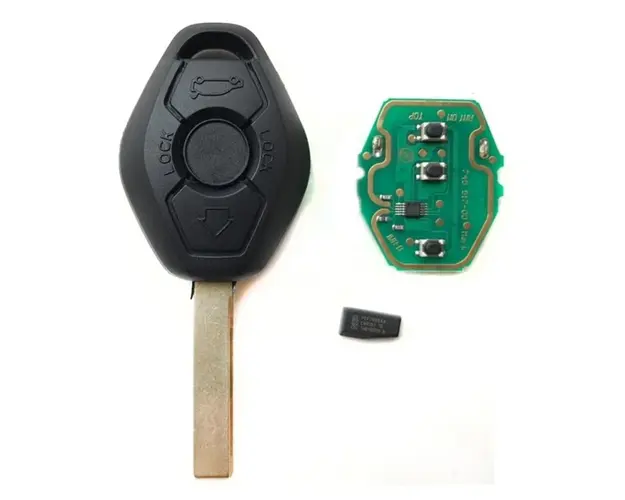 Cheie Auto Completa Techstar® Pentru BMW Seria 3/5/7, 1998/2005, 3 Butoane, Chip Transmitator 434MHZ, HU92, Negru