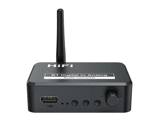 Convertor Audio Digital la Analog Techstar® OT13, Compatibil Bluetooth 5.1, USB, AUX 3.5 mm, Cablu audio optic, RCA, Negru