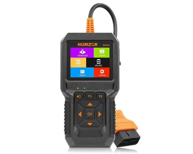 Dispozitiv De Diagnosticare Si Scanare Auto 2 in 1 HUMZOR NC610, 12-24V, OBD2, 16/9 pini, Citire/Stergere Coduri de eroare, Ecran LCD, Compatibil Turisme si Camioane, Negru