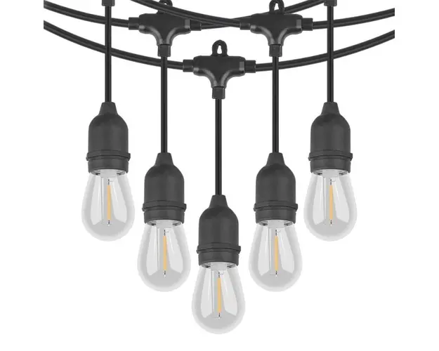 Ghirlanda Luminoasa de Exterior Techstar® 10M cu 15 Becuri LED, E26, 1W, Cablu cu Pendul Negru, Lumina Foarte Calda, 2200K, Conectabila 75M, Negru