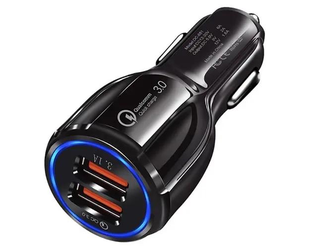 Incarcator Auto Dual 2 USB Techstar® Qualcomm Quick Charge 3.0 Adaptor 9V 2A Bricheta Negru