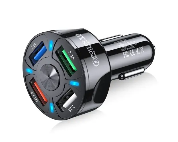 Incarcator Auto Techstar® T-14, 1 USB x QC3.0, Incarcare Rapida 3 USB x 2.4A, Negru