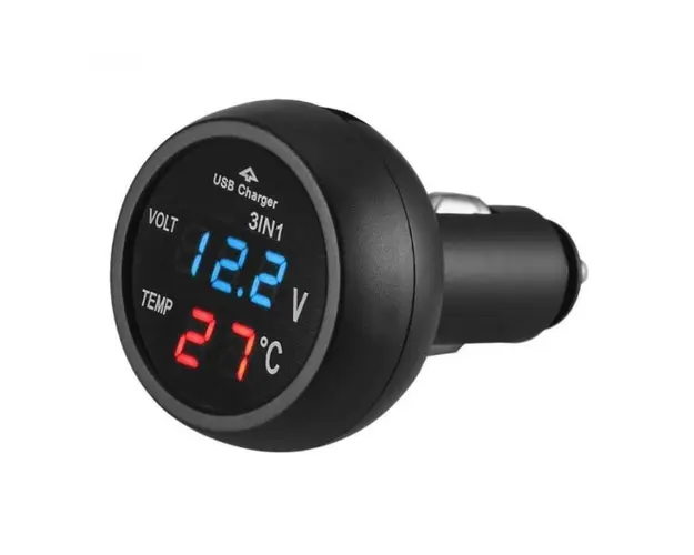 Incarcator Auto USB Techstar® cu Voltmetru si Termometru Digital LCD, Conectare la Bricheta 12/24V