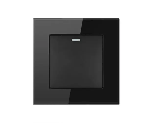Intrerupator Cap Scara Cu Panou din Sticla Securizata Techstar® TGS 01, 220V, 16A, 86 x 86 mm, Negru, cu 1 Modul