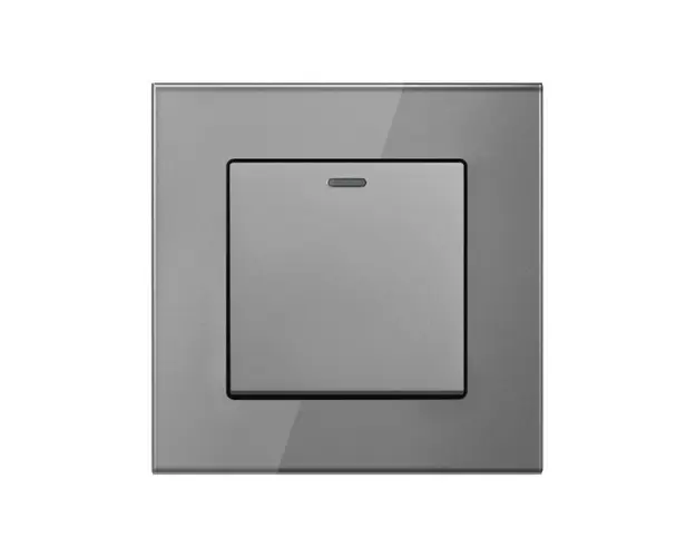 Intrerupator Cap Scara Cu Panou Din Sticla Securizata Techstar® TGS 01, 220V, 16A, 86 X 86 Mm, Gri, cu 1 Modul