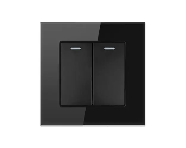 Intrerupator Dublu Cap Scara Cu Panou Din Sticla Securizata Techstar® TGS 01, 220V, 16A, 86 X 86 Mm, Negru, cu 2 Module