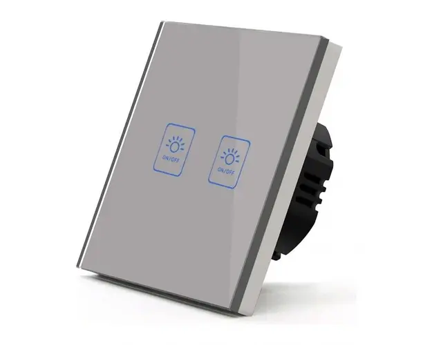 Intrerupator Smart Touch Techstar® TG02, Wireless 2.4GHz, Sticla Securizata, Design Modern, Iluminare LED, 2 Faze, Gri