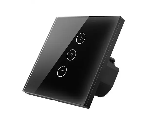 Intrerupator Smart Touch Techstar® V2, Wireless 2.4GHz, Dimmer, Sticla Securizata, Design Modern, Iluminare LED, 1 Faza, cu NUL, Negru
