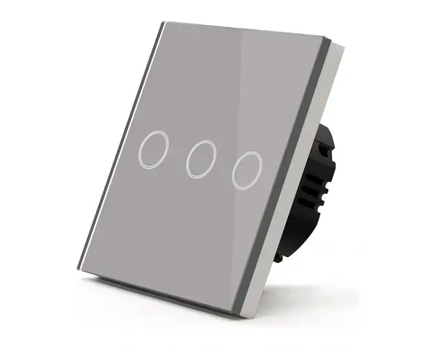 Intrerupator Smart Touch Techstar®, Wireless 2.4GHz, Sticla Securizata, Design Modern, Iluminare LED, 3 Faze, Gri