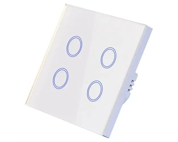 Intrerupator Smart Touch Techstar®, Wireless 2.4GHz, Sticla Securizata, Design Modern, Iluminare LED, 4 Faze, Cu NUL, Alb
